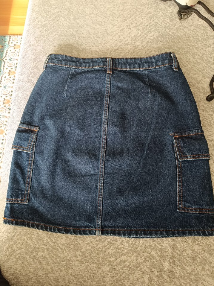 Düğmeli Lacivert Kot Mini Etek - Görsel 2