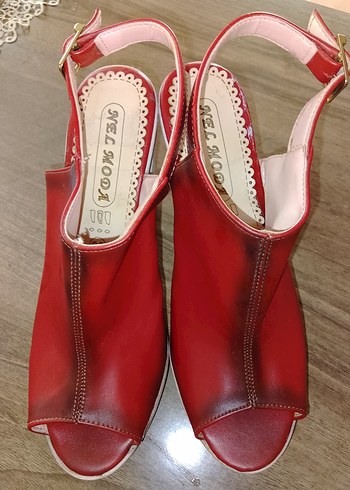 Kırmızı Vintage Platform Topuklu Kadın Ayakkabı - Görsel 7