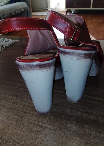 Kırmızı Vintage Platform Topuklu Kadın Ayakkabı - Görsel 6