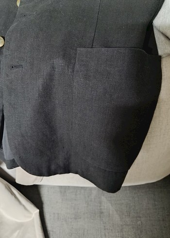 m Beden Düğmeli Keten Gri Kadın Blazer Ceket
