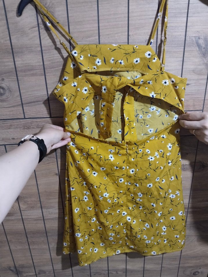 Sarı Çiçek Desenli  Mini Elbise - Görsel 4