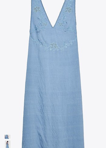 Zara V Yaka Nakışlı Uzun Elbise