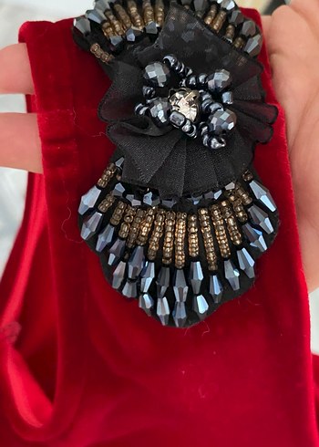 Kırmızı V Yaka Midi Elbise - Görsel 3