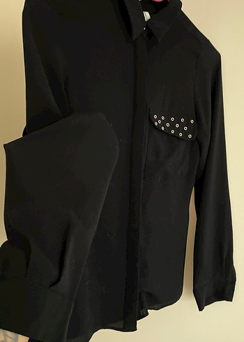 Düğmeli Siyah Uzun Kollu Kadın Gömlek - Görsel 3