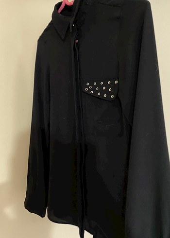 Düğmeli Siyah Uzun Kollu Kadın Gömlek - Görsel 4