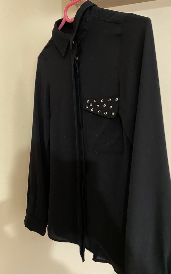 Düğmeli Siyah Uzun Kollu Kadın Gömlek - Görsel 4