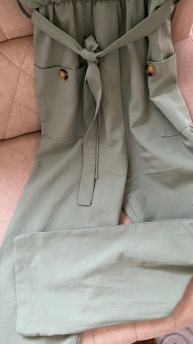 Düğmeli V Yaka  Kadın Tulum - Görsel 5