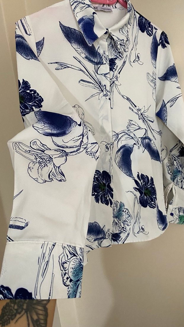 Desenli Uzun Kollu Kadın Gömlek - Görsel 5