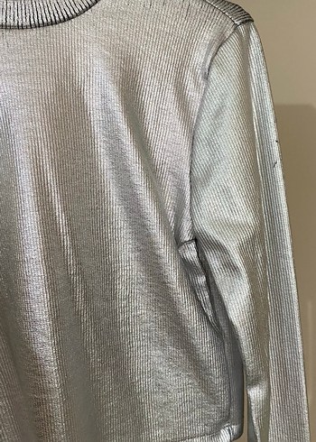 Uzun Kollu Gri Crop Top - Görsel 2