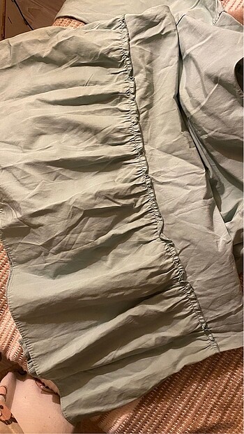 AQUA BELİ VE MANŞETLERİ BÜZGÜLÜ ELBİSE - Görsel 6