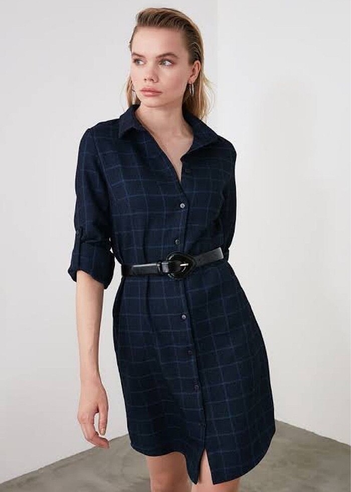 Mini Dokuma Gömlek Elbise - Görsel 2