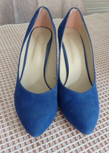 Mavi Süet Stiletto Topuklu Kadın Ayakkabı