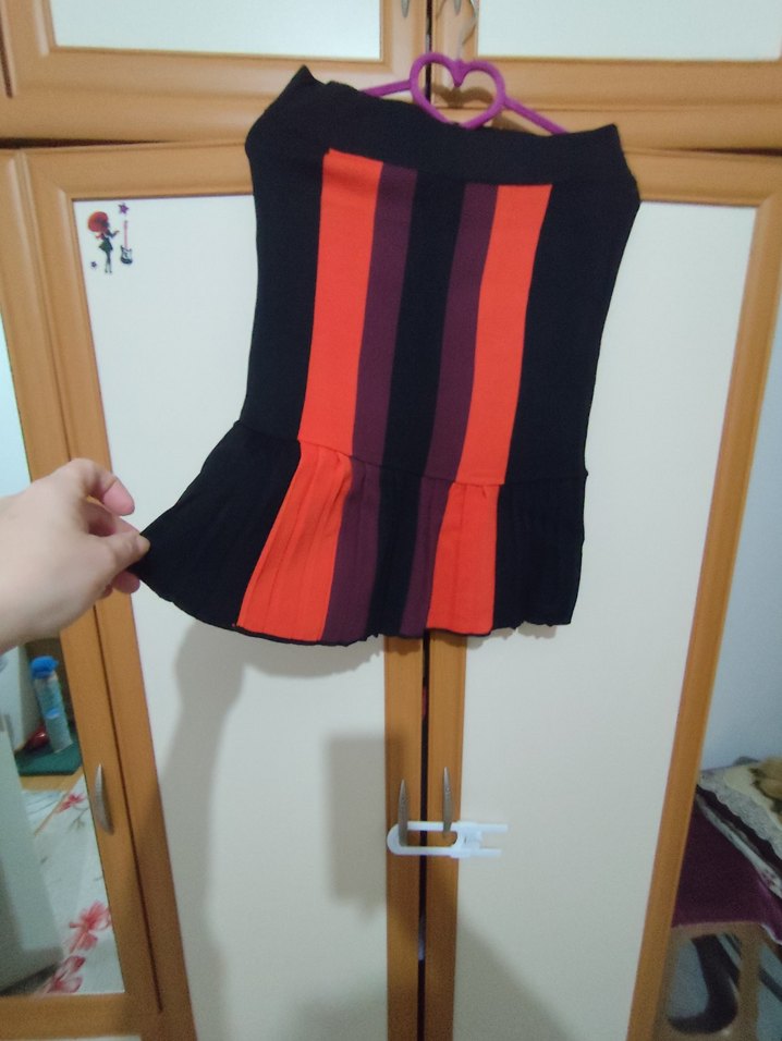 Çizgili Örgü Mini Etek - Görsel 2