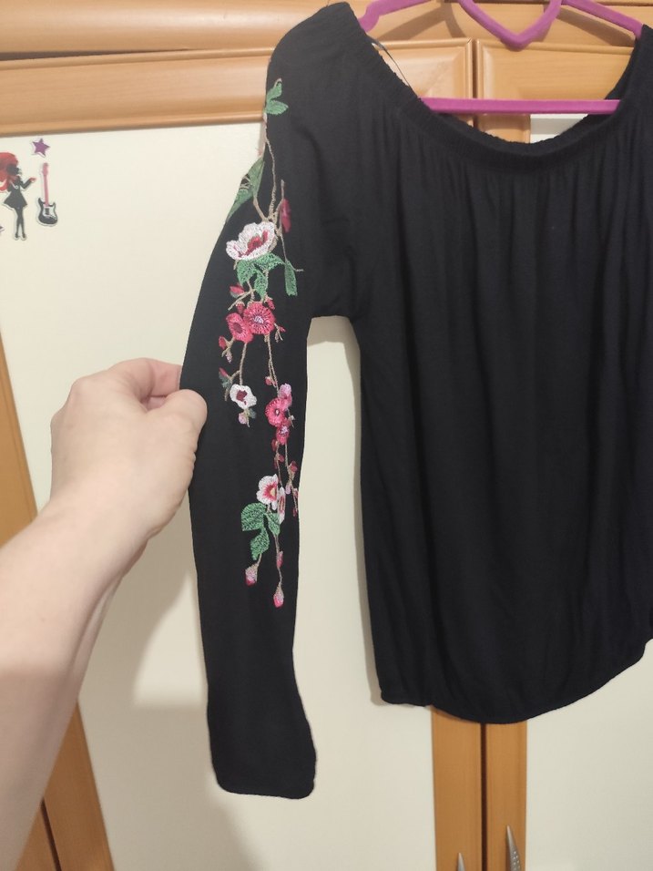 Siyah Kadın Bluz, Uzun Kollu, Salaş - Görsel 3