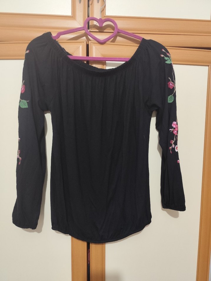 Siyah Kadın Bluz, Uzun Kollu, Salaş - Görsel 2