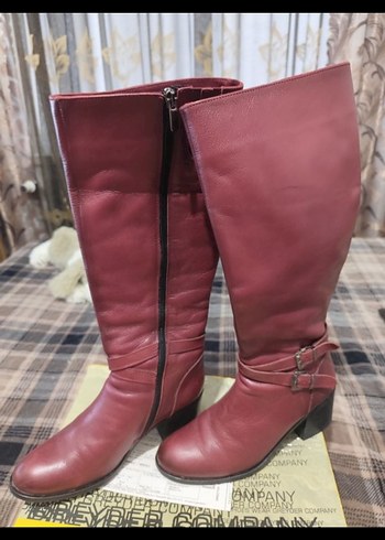 Bordo Gerçek Deri Kadın Çizme - Görsel 2