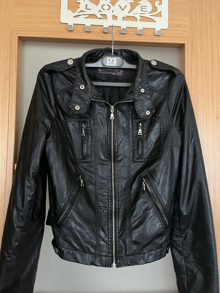 Kadın Siyah Biker Deri Ceket - Görsel 3