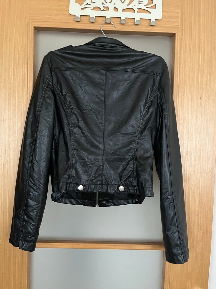 Kadın Siyah Biker Deri Ceket - Görsel 2