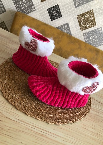 Kız Çocuk Pembe Örgü Sıcak Terlik - Görsel 2