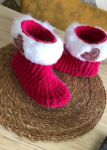 Kız Çocuk Pembe Örgü Sıcak Terlik - Görsel 3