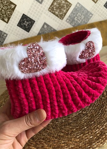 Kız Çocuk Pembe Örgü Sıcak Terlik - Görsel 5