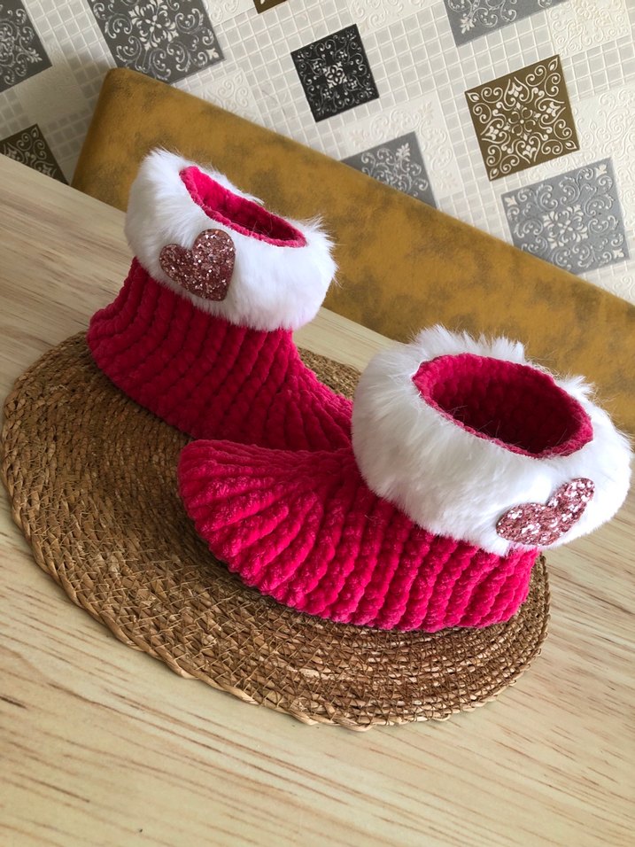 Kız Çocuk Pembe Örgü Sıcak Terlik - Görsel 2