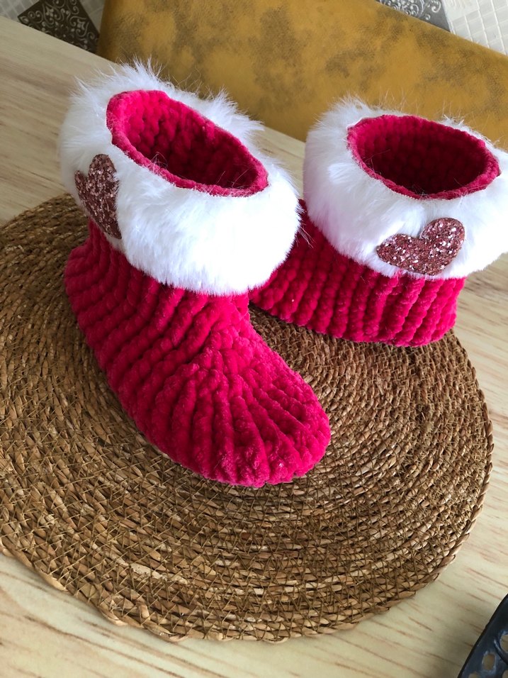 Kız Çocuk Pembe Örgü Sıcak Terlik - Görsel 3