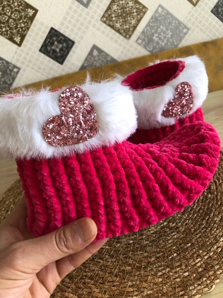 Kız Çocuk Pembe Örgü Sıcak Terlik - Görsel 5