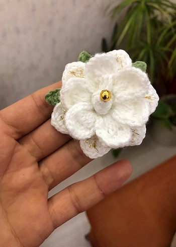 Örgü Beyaz Çiçek toka - Görsel 6