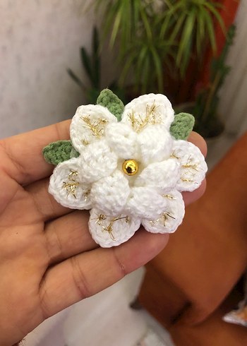 Örgü Beyaz Çiçek toka - Görsel 7
