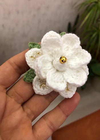Örgü Beyaz Çiçek toka - Görsel 5