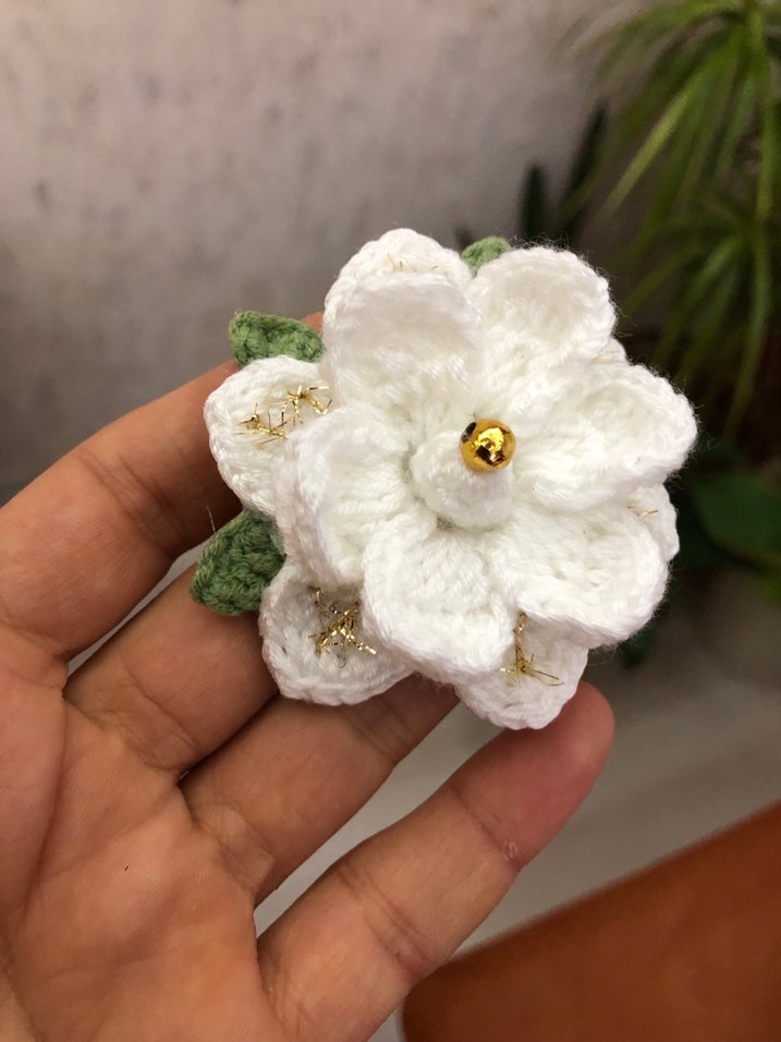 Örgü Beyaz Çiçek toka - Görsel 5