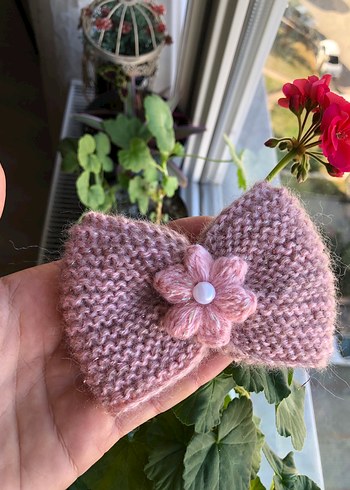 Pembe Örgü Çiçekli Çocuk Saç Tokası - Görsel 3