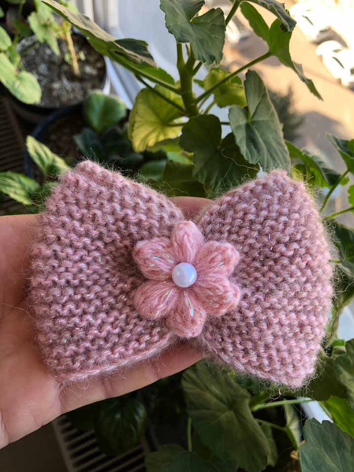 Pembe Örgü Çiçekli Çocuk Saç Tokası - Görsel 2