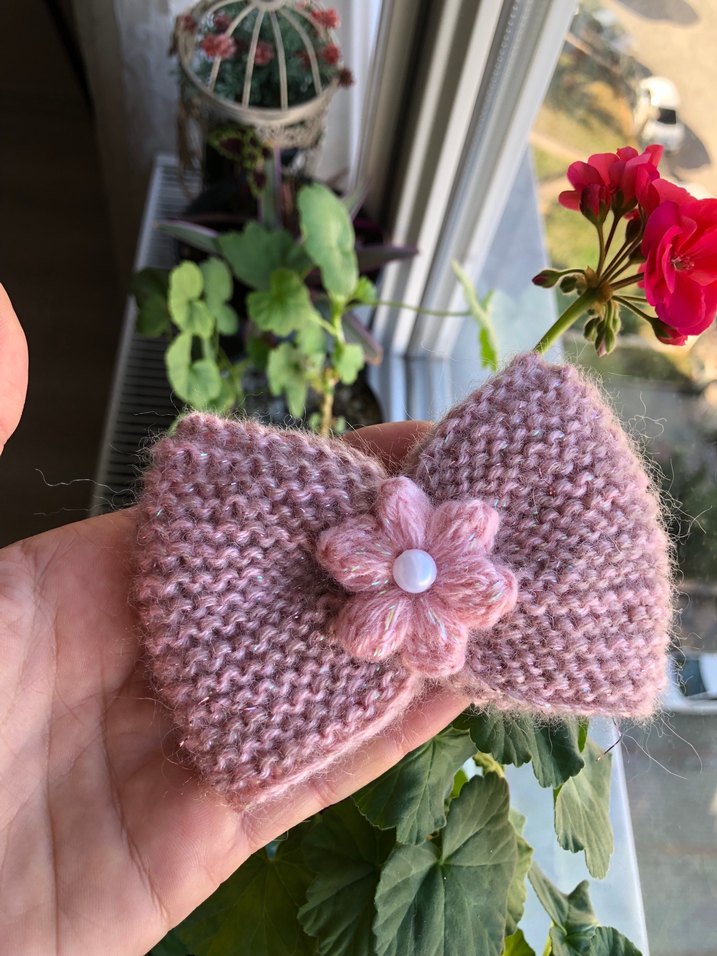 Pembe Örgü Çiçekli Çocuk Saç Tokası - Görsel 3