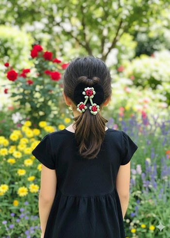 Çiçekli Renkli Fiyonk Saç Tokası - Görsel 2