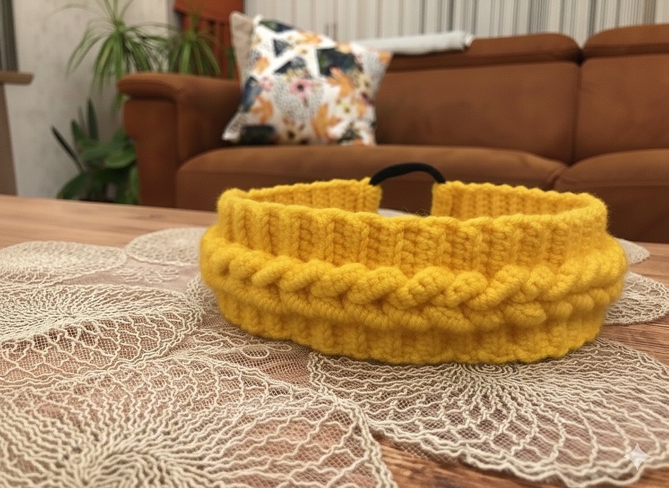 Mavi Örgü Bohem Saç Bandı - Görsel 2