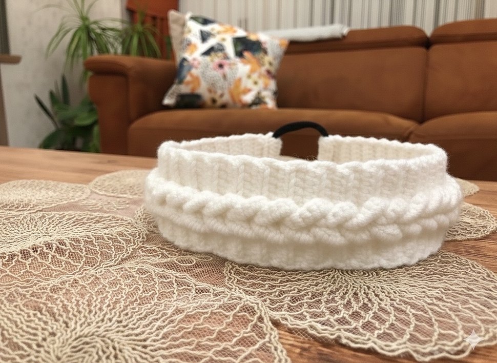 Mavi Örgü Bohem Saç Bandı - Görsel 5