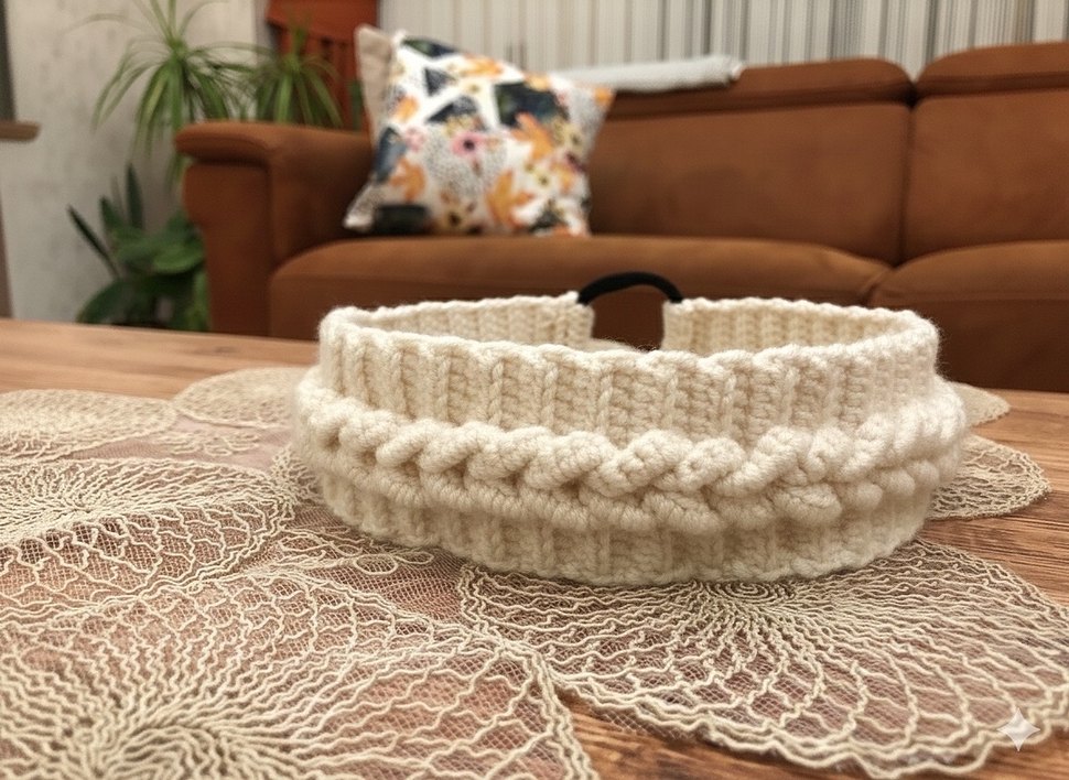 Mavi Örgü Bohem Saç Bandı - Görsel 4