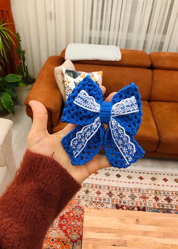 Mavi Örgü Fiyonk Saç Aksesuarı - Görsel 2
