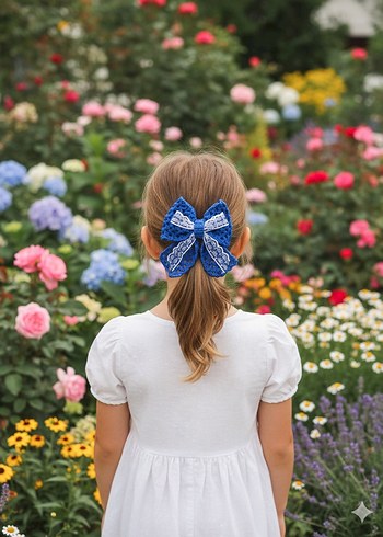 Mavi Örgü Fiyonk Saç Aksesuarı - Görsel 4