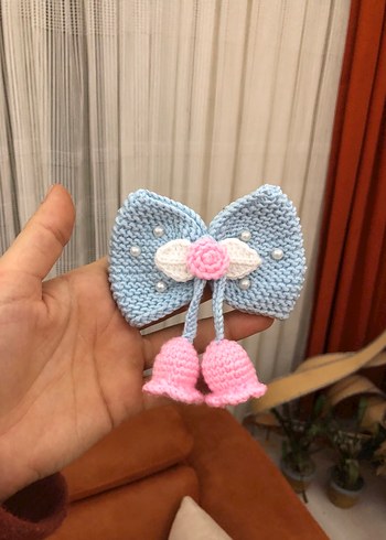 Nakışlı Mavi Pastel Fiyonk Saç Tokası - Görsel 2