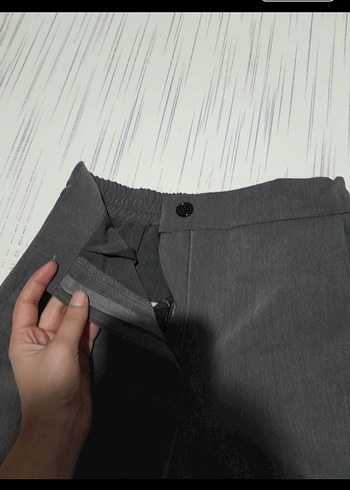 Gri Midi Kadın Kumaş Pantolon - Görsel 5