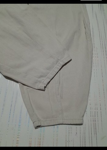 Bej Kadın Keten Rahat Kesim Pantolon - Görsel 3