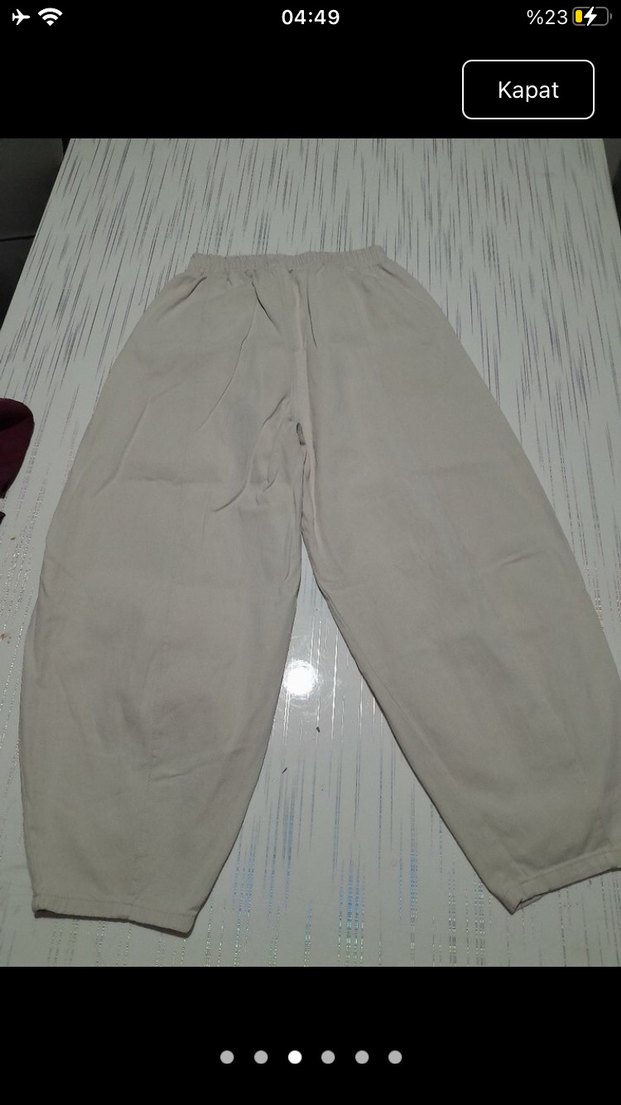 Bej Kadın Keten Rahat Kesim Pantolon - Görsel 2