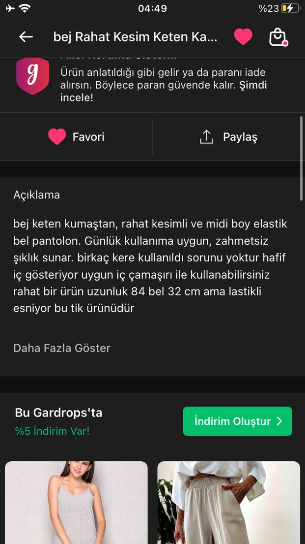 Bej Kadın Keten Rahat Kesim Pantolon - Görsel 5