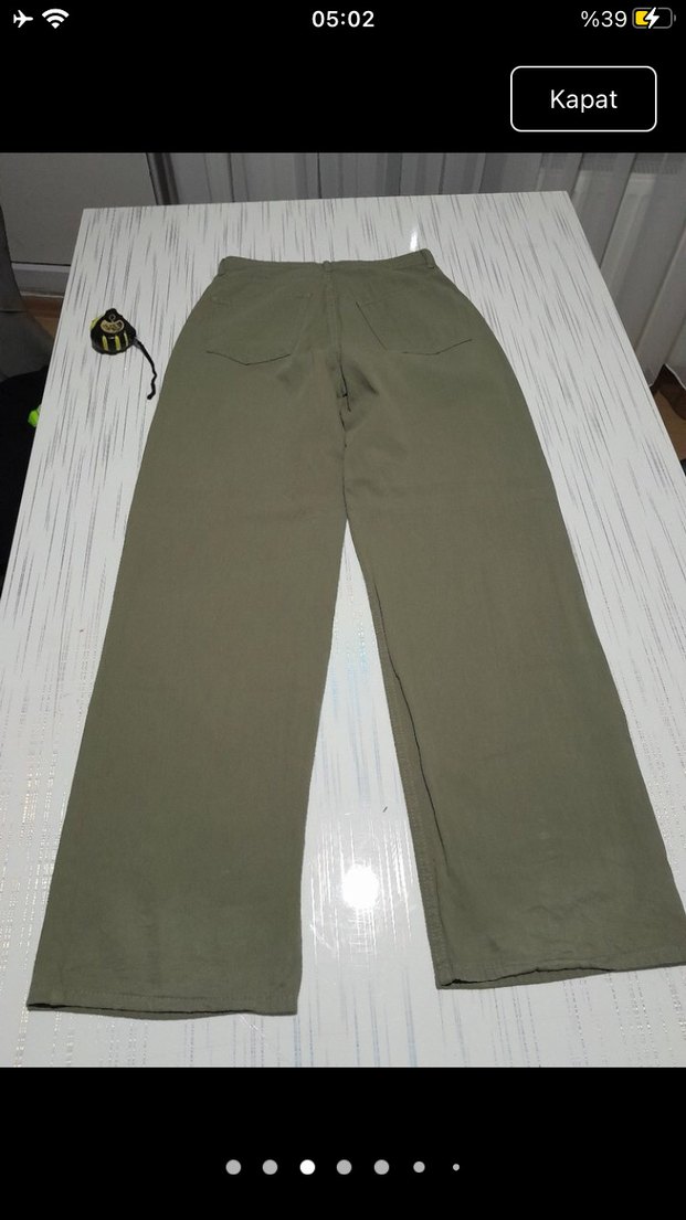 Haki Rahat Kesim Kadın Keten Pantolon - Görsel 2