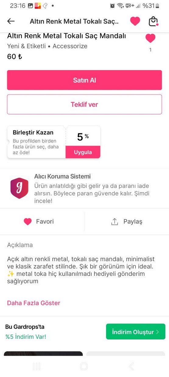 Altın Renkli Plastik Saç Tokası - Görsel 2