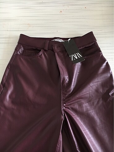 36 Beden bordo Renk Zara deri pantolon
