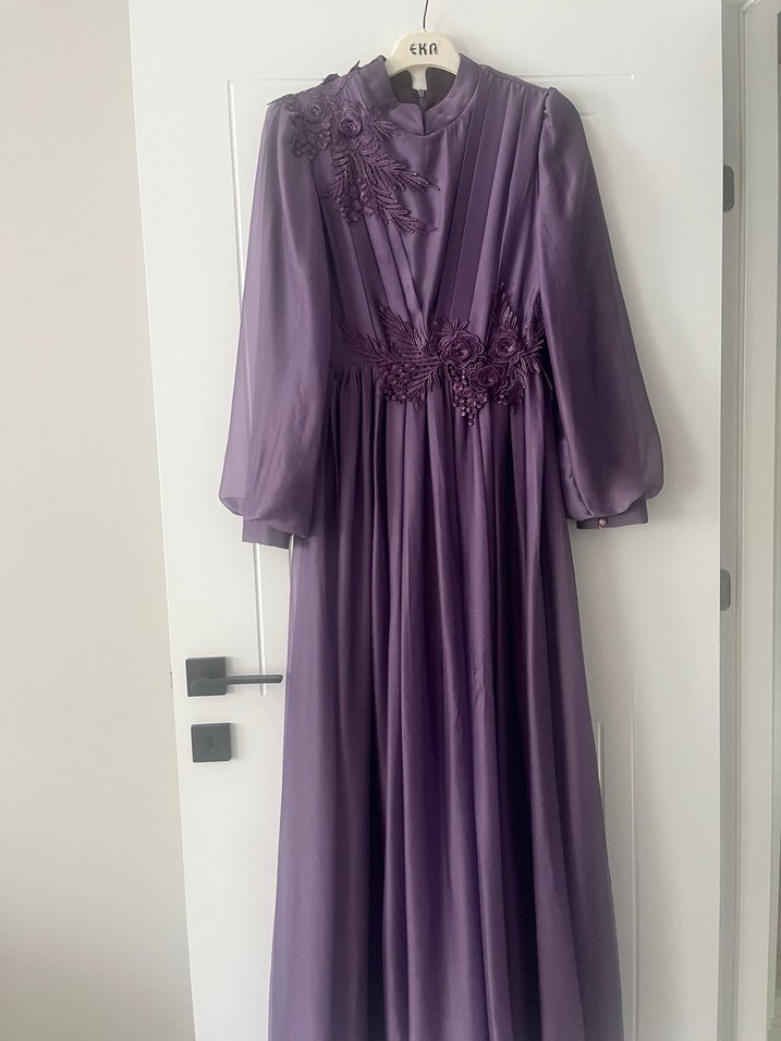 Mor Uzun Kollu Bohem Tesettür abiye - Görsel 2